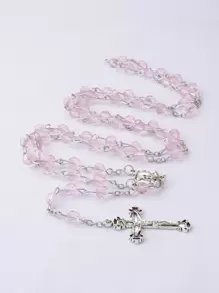 1 件简约复古水晶串珠圣和圣母玛利亚吊坠项链，时尚百搭，适合母亲节礼物 - 粉色 - 查看 2