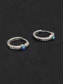 kuuioe 2 Pièces Boucles D'oreilles De Bijoux Punk Vintage Pour Hommes À Porter Au Quotidien, Décor De Zircone Cubique Bleue