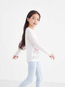 Annil Tween Girl Autumn Warm Casual Ruffled Long Sleeved Home Wear White
