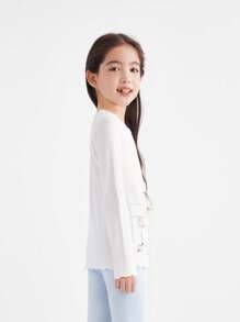 Annil Tween Girl Autumn Warm Casual Ruffled Long Sleeved Home Wear White