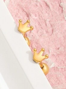 1 Par de pequeños y delicados aretes de botón con diseño de corona de acero inoxidable lindo para niñas, joyería decorativa de moda diaria