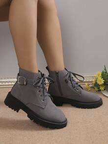 2023 Mới Thời trang Đế dày Xe máy Giày ống - Xám - Xem 2