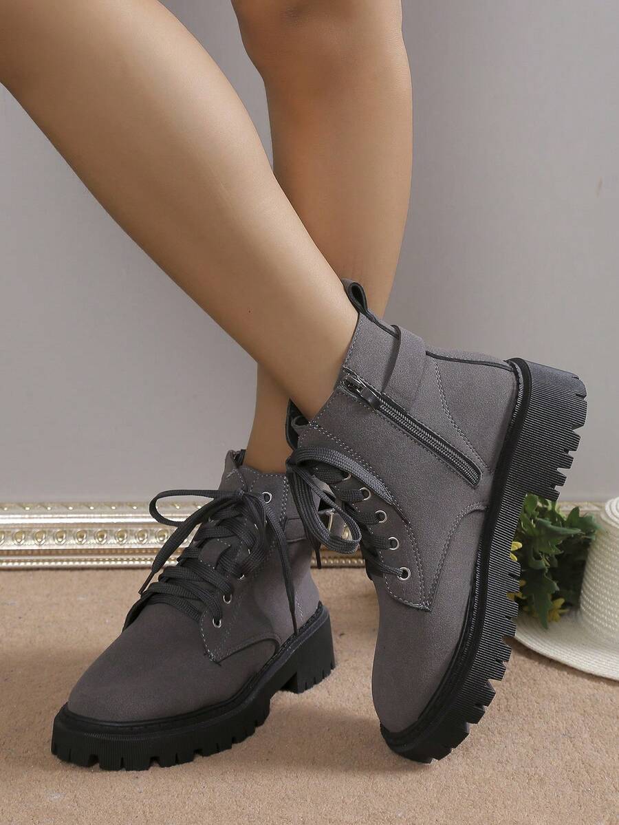 2023 Mới Thời trang Đế dày Xe máy Giày ống - Xám - Xem 1