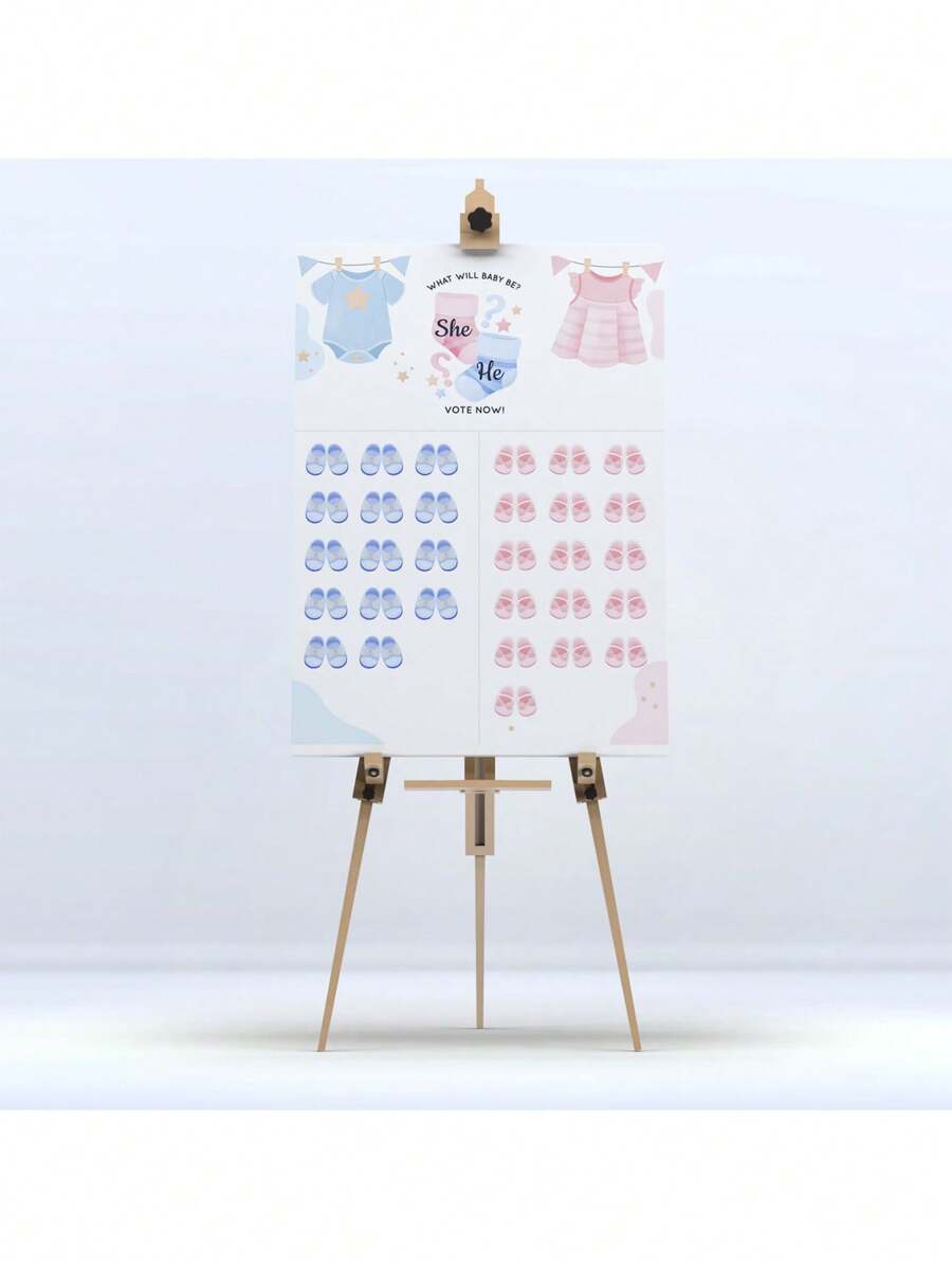 1 套 1 张海报，男女贴纸各 18 张，性别揭示宝宝揭示团队游戏卡，生日派对用婴儿淋浴家庭装饰礼物 - 彩色 - 查看 1