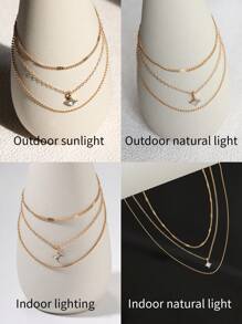 Geometric Rhinestone Charm Layered Necklace