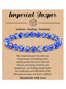 1條天然水晶手鍊,適用於男女 - 8毫米半寶石珠寶珠鍊手鍊,圓形寶石彈性手鍊,瑜伽手鍊珠寶禮物