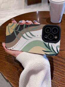 Summer 1pc Leaf Pattern Faux Leather Soft Phone Case, Compatible With Iphone And Samsung - Multicolor - View 3
