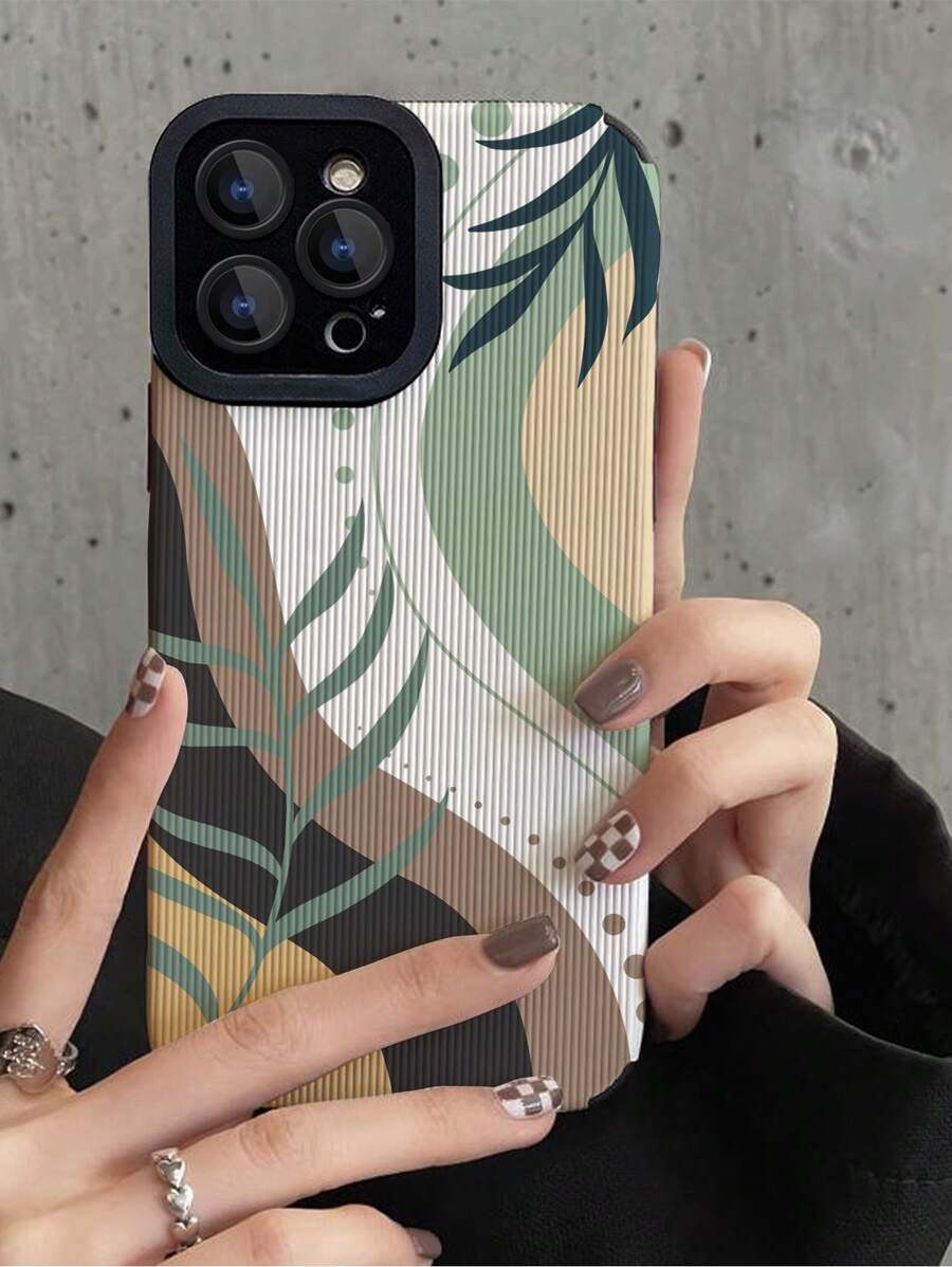 Summer 1pc Leaf Pattern Faux Leather Soft Phone Case, Compatible With Iphone And Samsung - Multicolor - View 1