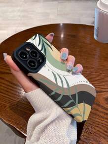 Summer 1pc Leaf Pattern Faux Leather Soft Phone Case, Compatible With Iphone And Samsung - Multicolor - View 5