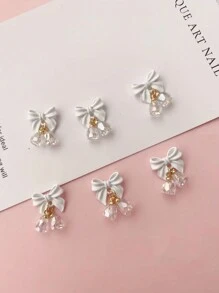 Christmas Alloy Bow Pendant Small Bell Art Design Nail Art Decorations Party Style Nails Products Diy Nail Accessories 6Pcs Bow Hanging Bell Nails Charms Nails Gems Nail Supplies Nails
