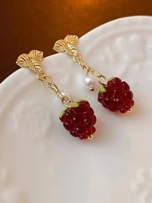 1 Par De Aretes Colgantes Con Forma De Frambuesa Exquisita Y Lujosa Adecuados Para Mujeres Para Cualquier Ocasión - Dorado - Ver 2