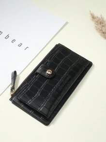 SOUTHLAND&KANGAROO Black Crocodile Embossed Fold Over Long Wallet Women Fashion Modern Business Slim Portable Versatile Large Capacity Credit Card Zipper ID Card Money Cash Storage Business Casual Perfect School College Work Business Commute Teachers' Day Back To School Holiday Office Anniversary Lover For Birthday Gift On Valentine Day Lady Female Women White-Collar Workers College Student,Bag School Supplies For School Dorm Room & Back To School - Black - View 3