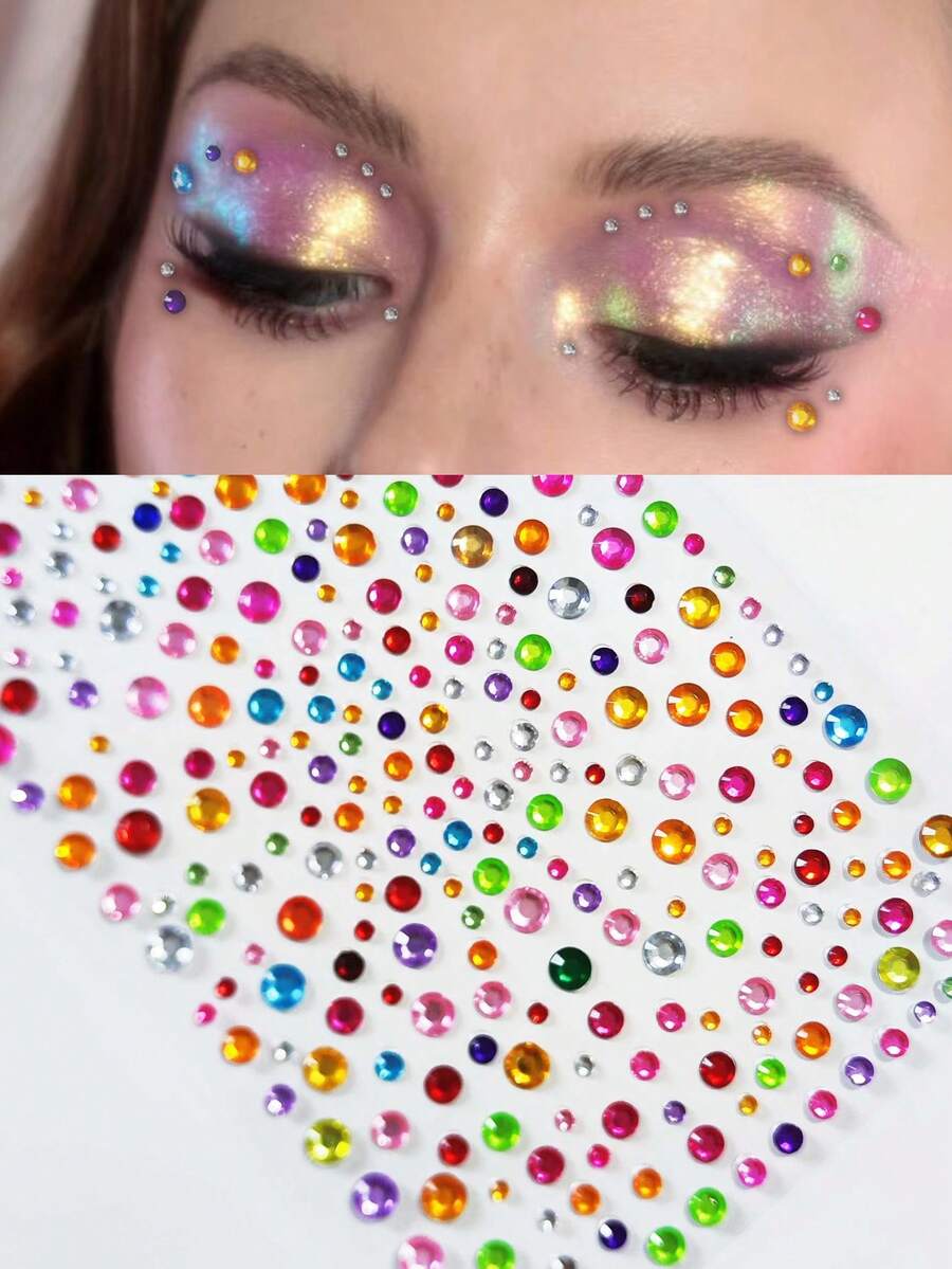 1pc Face Glitter Sticker With Colorful Rhinestone, Ins Popular Starry Blingbling Style, Suitable For Parties And Gatherings - Multicolor - View 1