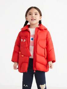 Annil Girls' Winter Warm Mid Length Down Jacket - Red - View 1