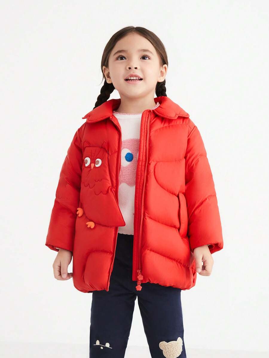 Annil Girls' Winter Warm Mid Length Down Jacket - Red - View 1