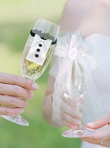 2Pcs Marriage Bride And Groom Wine Cups Wraps Champagne Glass Bottles Cover Wedding Table Decoration Bachelorette Party Decor - Multicolor - View 3