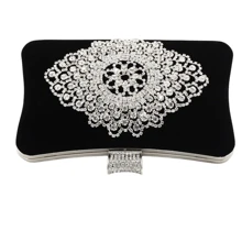 閃亮,閃耀,華麗,優雅,精美,安靜的奢華的精緻天鵝絨鑲鑽花朵派對手拿包黑色晚宴包晚宴包優雅的鑲鑽,水晶裝飾,假珍珠適合派對女孩,女人,淑女,新娘完美適合派對,婚禮,舞會,晚餐/宴會最好的禮物送給女性 - 黑色 - 查看 5