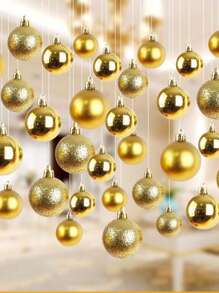 New Arrivals Christmas Decorations, 24pcs/44pcs 3cm Red, White, Black & Metallic Color Christmas Ornament Balls, Including Electroplated Basic Ball, Red, Gold, Pink Ball For Christmas Tree Decor - Gold - View 4