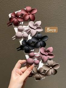 5个装女士花朵造型鳄鱼夹，轻松打造丸子头，可爱休闲爪夹，发夹，发卡，上学用品，度假装扮，女士发饰，头部饰品，发卡 - 彩色 - 查看 7