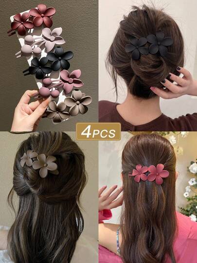 5pcs Women's Flower Design Alligator Hair Clips For Easy Hair Bun Making Cute Casual Claw Clips Hair Claws Hair Barrettes