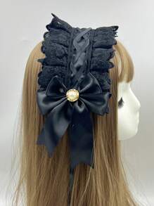 1pc Black Bowknot Hair Clip For Women, Suitable For Daily Wear And Cosplay As Lolita Or Baroque Style - Black - View 2