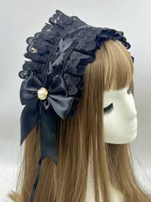 1pc Black Bowknot Hair Clip For Women, Suitable For Daily Wear And Cosplay As Lolita Or Baroque Style - Black - View 1