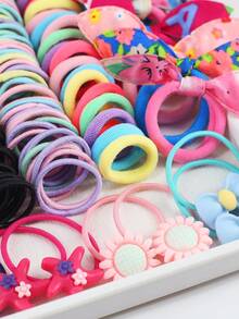 350入組女孩髮飾套裝,包括水果、花朵、蝴蝶結、兔耳朵、彈性髮帶和髮夾,附贈禮盒 - 彩色 - 查看 4