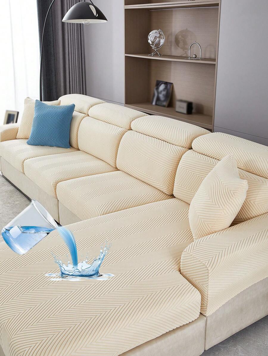 1入組防水透氣防滑沙發墊套，現代簡約彈性沙發套，抗寵物污漬純色沙發套，適用於L形沙發和1/2/3/4人座沙發（分開售賣） - 米色 - 查看 1