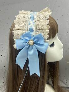 1入淺藍色女士蝴蝶結髮飾,適用於日常及角色扮演裝扮(例如蘿莉塔,洛可可風格) - 淺藍色 - 查看 2