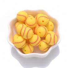 10pcs/pack 15mm Silicone Round Beads With Football Pattern Diy Loose Beads - Multicolor - View 15