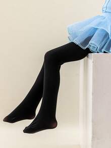 1件幼兒女童黑色尼龍緊身褲襪,皮膚友好舒適,適合日常穿著