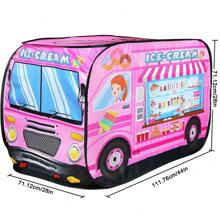 1 pieza Carpa de juego para niños, carpa de juego sin instalación para niñas, carpa emergente con forma de camión de helados con 3 aberturas, bolsa de transporte para regalo de Navidad, casita de juego rosa para diversión interior y exterior de niños, regalo de cumpleaños, carpa, carpa para niños