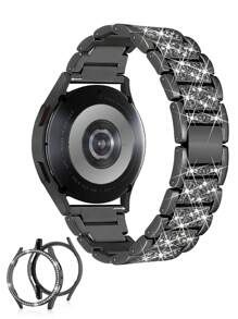 Women's Metal Diamond Strap + PC Shiny Diamond Hollow Shock-Absorbing And Drop-Proof Protective Case Compatible With Samsung Galaxy Watch 4 5 6 7 Series 40/44mm Strap Protective Case, Showing A Fashionable And Stylish Strap And Protective Case Combination - Black - View 5