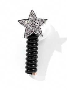 Silver Rhinestone Star Design High Elastic Spiral Hair Ties For Kids - Multicolor - View 2