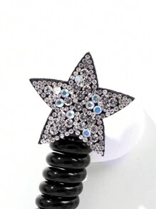 Silver Rhinestone Star Design High Elastic Spiral Hair Ties For Kids - Multicolor - View 4