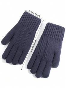 1對女性冬季觸屏手套(雙層+厚絨毛)和1對編織保暖手套(全指),適用於寒冷天氣,適合開車,跑步,騎行,徒步旅行,聚會和遊戲 - 藏蓝色 - 查看 3