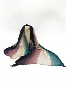 一對女性時尚亞麻漸變皺褶薄款防曬披肩和頭帶圍巾,適用於日常通勤,防曬,旅行和攝影雙重使用。 - 彩色 - 查看 3