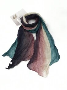 一對女性時尚亞麻漸變皺褶薄款防曬披肩和頭帶圍巾,適用於日常通勤,防曬,旅行和攝影雙重使用。 - 彩色 - 查看 1