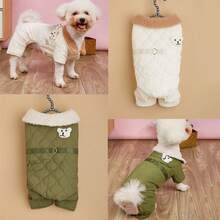 Fashionable Pet Four-legged Coat, Thick Windproof Warm Knitted Jacket With Teddy Dog Fur Collar, For Cats And Dogs Winter Clothing - Green - View 1