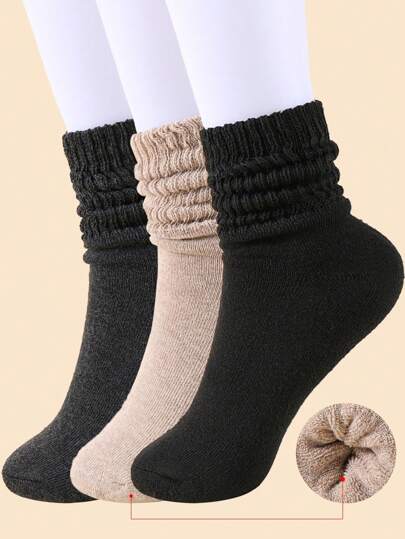 3/6/9 Pairs Women Fall Autumn Winter Socks, Warm Breathable Sweat-Absorbent Thick Soft Crew Fuzzy Socks, Black Khaki Dark Gray Perfect Gifts For Hiking, Back To School, Halloween & Christmas Xmas Gift