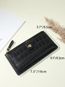 SOUTHLAND&KANGAROO Black Crocodile Embossed Fold Over Long Wallet Women Fashion Modern Business Slim Portable Versatile Large Capacity Credit Card Zipper ID Card Money Cash Storage Business Casual Perfect School College Work Business Commute Teachers' Day Back To School Holiday Office Anniversary Lover For Birthday Gift On Valentine Day Lady Female Women White-Collar Workers College Student,Bag School Supplies For School Dorm Room & Back To School - Black - View 5