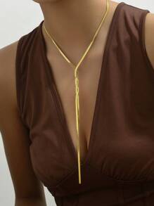 1 Collier Long Et Simple En Acier Inoxydable À La Mode, Pendentif Tassel De Chaîne En Os De Serpent Entrelacée De Blocs De Couleur Créatifs Pour Femmes, Adapté Aux Festivals