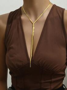 1 Collier Long Et Simple En Acier Inoxydable À La Mode, Pendentif Tassel De Chaîne En Os De Serpent Entrelacée De Blocs De Couleur Créatifs Pour Femmes, Adapté Aux Festivals