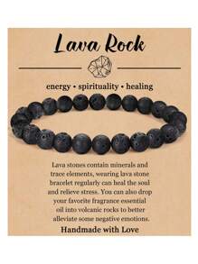 1pc Natural Crystal Bracelets for Women Men - 8mm Semi-Precious Gemstone Beaded Bracelets, Round Gemstones Stretch Bracelet, Yoga Bracelets Jewelry Gifts - Lava Rock - View 26
