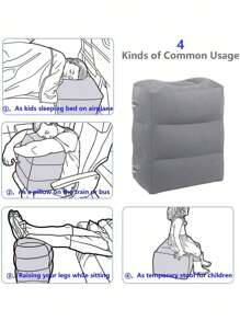 1pc Inflatable Foot Rest Pillow For Travel, With Storage Bag, Press-Type Inflatable, Ultra Light Foldable, For Airplane Train For Car For Travel Business For Siesta, Adjustable Inflatable Footrest Stool For Men And Women Travel Essentials - Dark Grey - View 12