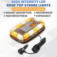 12 Inch 72 Led Emergency Strobe Light High Visibility Safety Beacon Light, Mini Led Light Bar With Strong Magnetic Base, For Trucks, Engineering Vehicles, Snow Plows, Towing Vehicles, Postal Vehicles - White Yellow - View 3