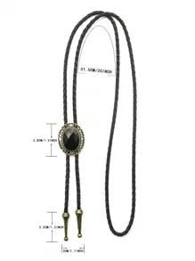 pooting bear 美国西部复古波洛领带，时尚西部牛仔风格男女通用领带项链，学校 - 黑色 - 查看 4