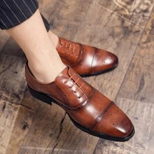 Nam Thiết kế Pointy Toe Giày cưới nam Oxford Phong cách chất liệu da PU Giày dép Với Cắt thấp Lace-up Cho đám cưới , Buổi tiệc , Làm Việc  Và Giải trí Mặc - màu nâu - Xem 1