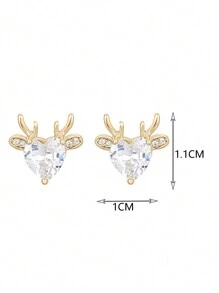 1pair Cute Deer Stud Earrings For Women, Simple Christmas Reindeer Ear Jewelry