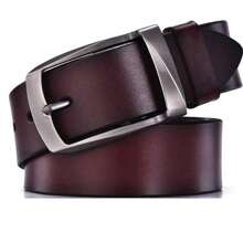 3.7 厘米宽全粒面皮带，男士超长 140 厘米真皮带扣腰带，适合裤子 - 咖啡棕 - 查看 1